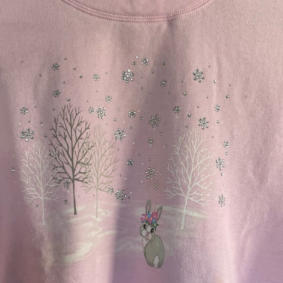 Bunny Novelty Sweatshirt Vtg 90s Pink L Embellished Bedazzled Grandmacore - Picture 6 of 16